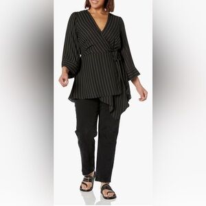 City Chic Black /Khaki Stripe Veronica Wrap Top Tunic Size 18 W